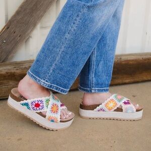 Brand New Plays Multi Crochet Espadrille Flatform Slide Sandals by Dirty Laundry